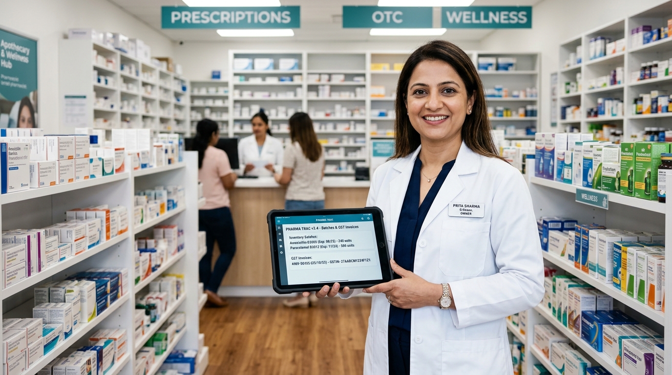 Pharmacist using PorulHub Medicine Expiry & Inventory